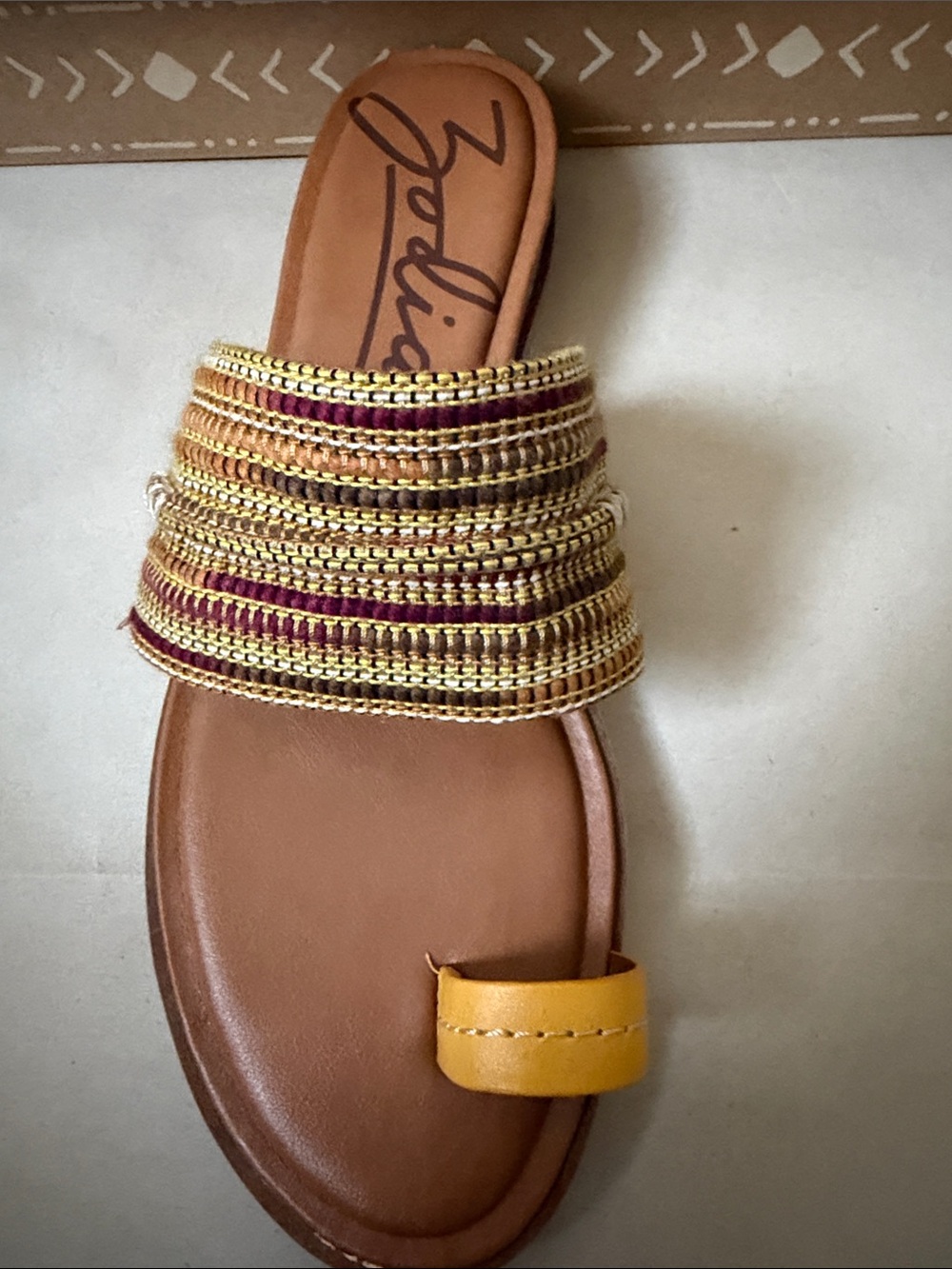 Zodiac Yellow & Multicolor Woven Slide Sandals - Picture 3 of 6